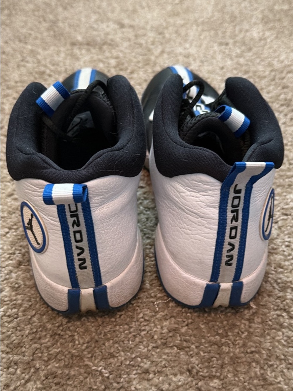 Jordan Kids White and Blue High-Top Sneakers